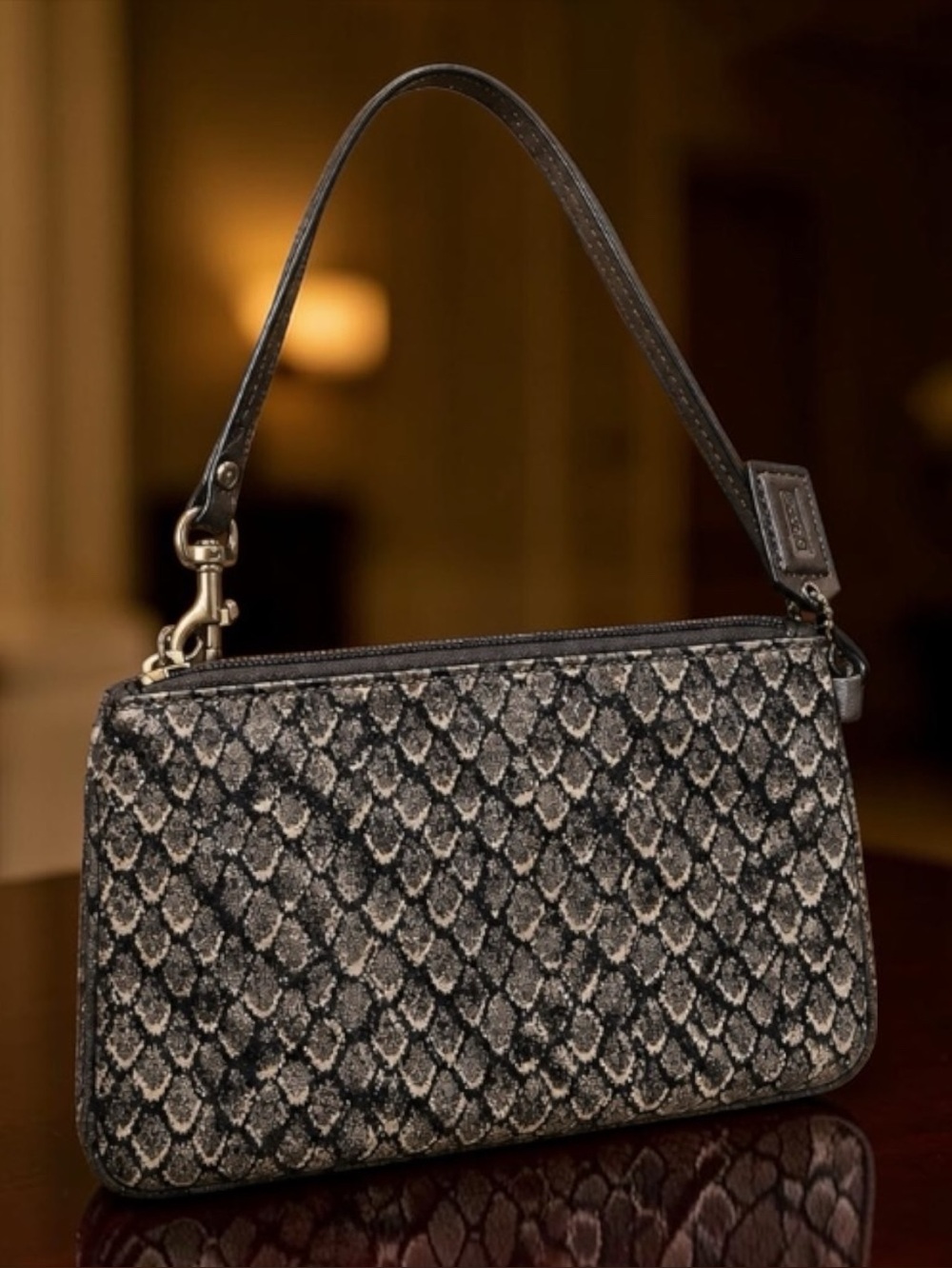 Coach Tylor Snake Skin print Sateen & Leather Wristlet - Picture 2 of 2